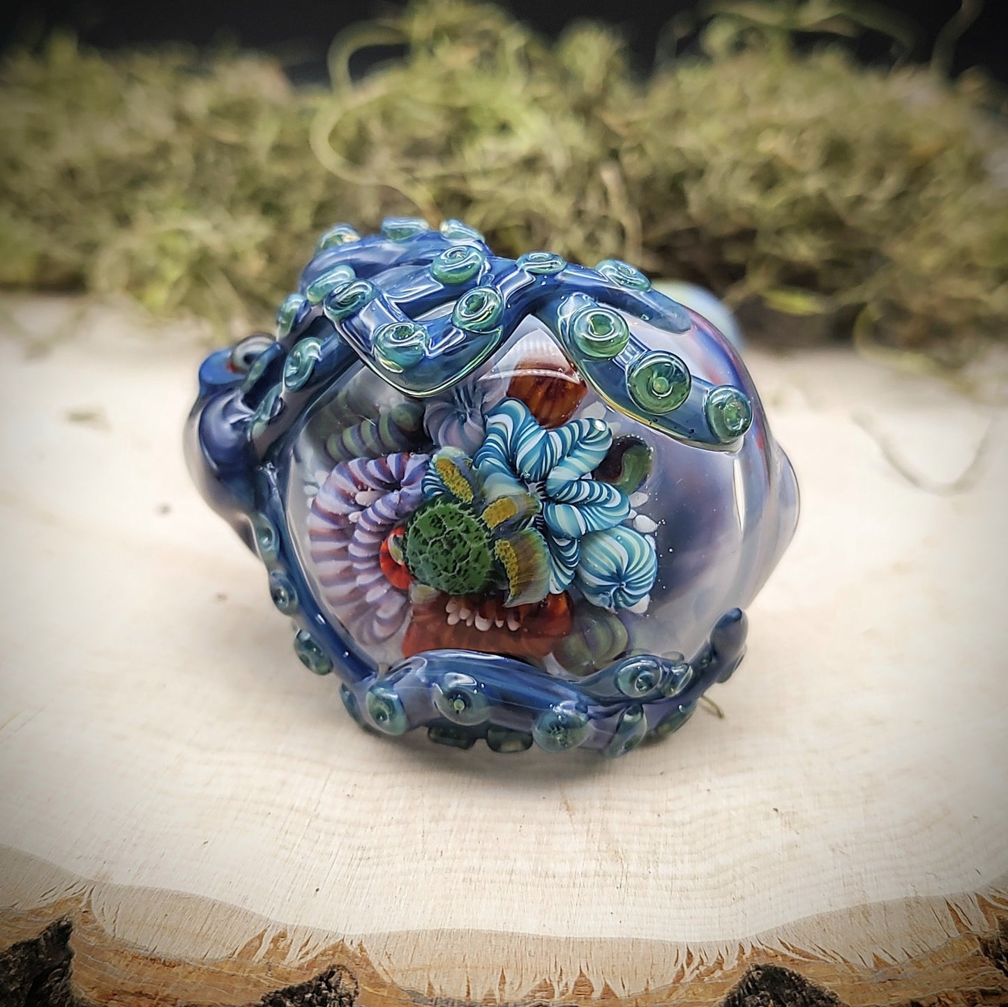 Pipa de mano de mármol Octopus Seascape (lista para enviar)