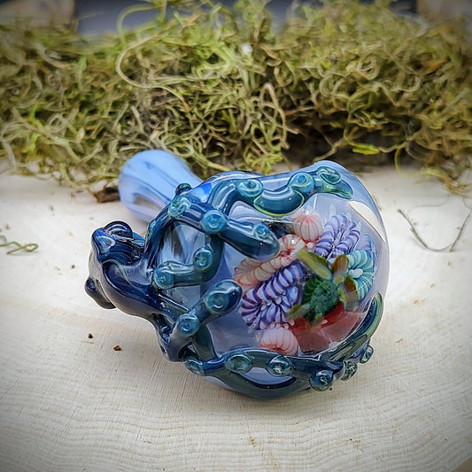 Pipa de mano de mármol Octopus Seascape (lista para enviar)