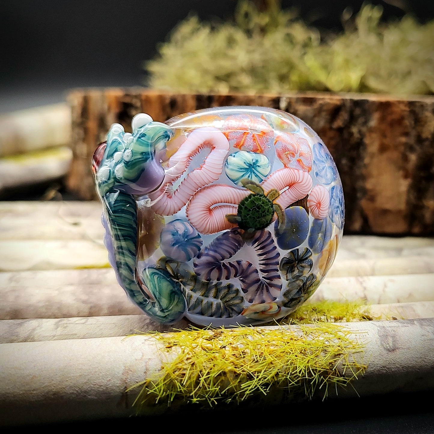 Seahorse Seascape Marbled Hand Pipe (Ready to Ship)