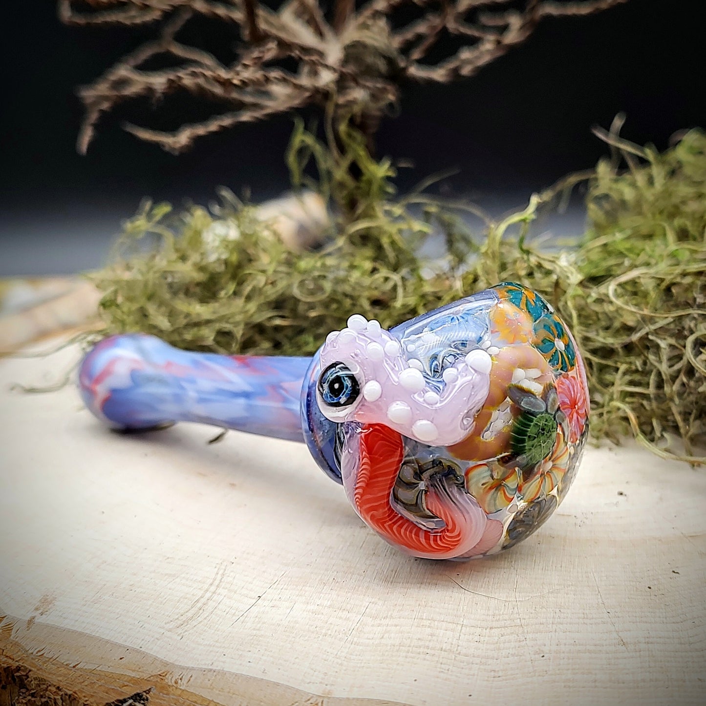 Pipa de mano de mármol Seahorse Seascape (lista para enviar)