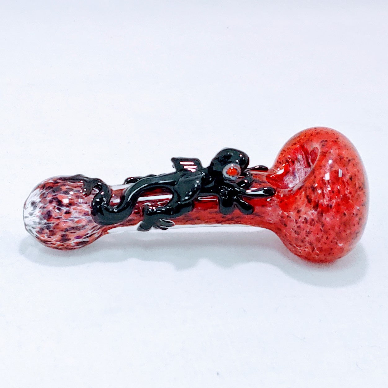 Baby Dragon Glass Hand Smoking Pipe 4"-5" in Length; All pipes are made with a 3-hole bowl which serves as a built in glass screen, helping to cut back on any unsmoked material accidentally being sucked through
